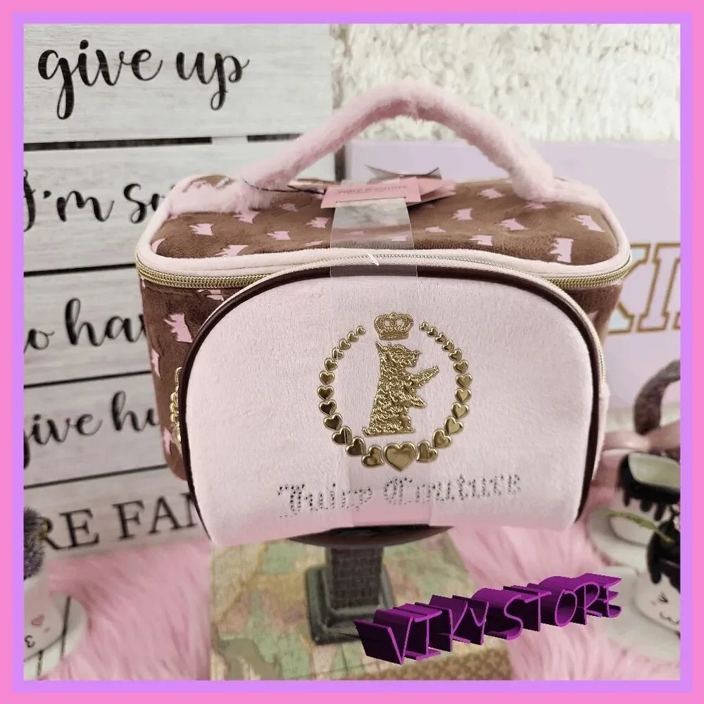 💕 NWT Juicy Couture Brown Velvet Train Case Set Rhinestones #7191 💕